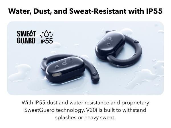 soundcore V20i by Anker Open-Ear Headphones, Adjustable Ear Hooks, Ultra-Comfort, Snug Fit, Powerful Sound, Clear Calls, IP55, 36H Playtime, Bluetooth 5.4 Wireless Earbuds, Multipoint Connection