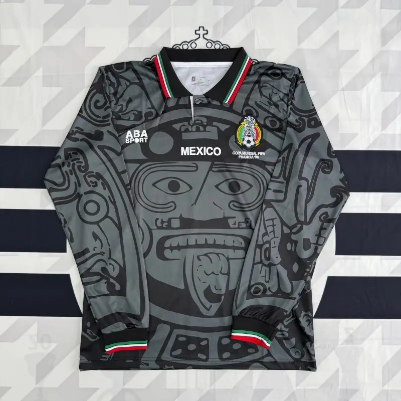 1998 Mexico Soccer National Team Home BLACK Nostalgia Soccer Jersey #2 Suarez #3 Sanchez Classic Breathable Quick Dry Soccer Jersey