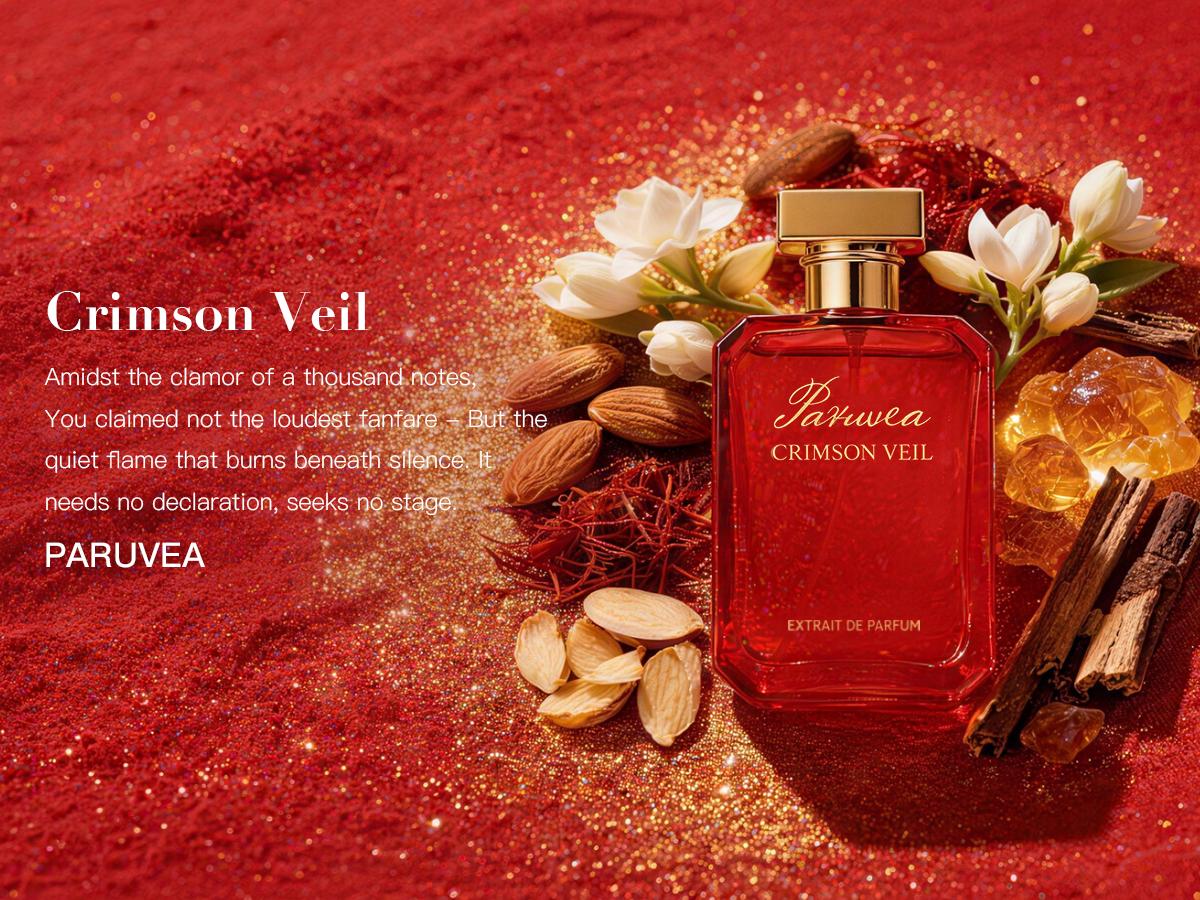 Paruvea Crimson Veil Extrait de Parfum – Crystal-Warm Red Aura Long-Lasting Spicy Amber Perfume, 100ml (3.4 fl oz)