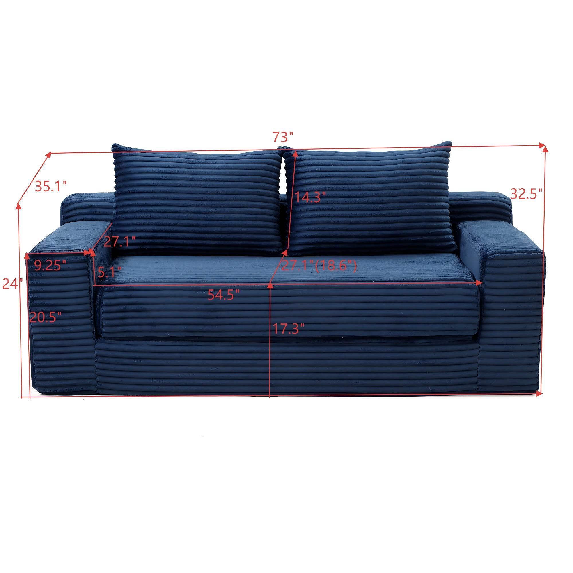 Niccae Memory Foam Cloud Loveseat Sofa 2 in 1 Convertible Folding Couch Bed No Assembly Compressed Corduroy Floor Lounge for Apartment Office Bedroom Living Room