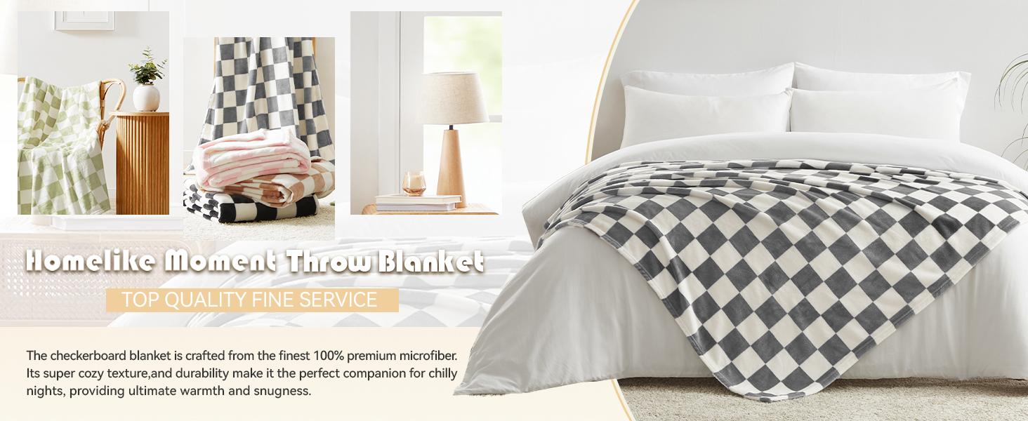 Homelike Moment Aesthetic Checkerboard Fleece Blanket, Khaki Soft Plush Throw for Couch, Bed & Sofa, Cozy Lightweight Flannel Decor