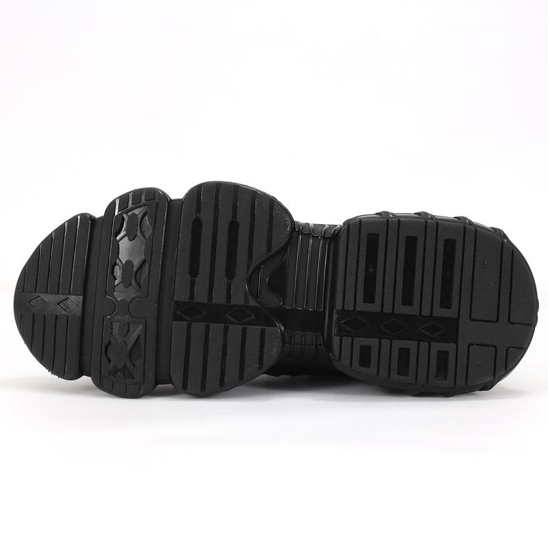 All Black Chunky Sneakers - Retro Tech-Style Cushioned Athletic Shoes, Unisex Streetwear Essential with Breathable Mesh & Bold Design