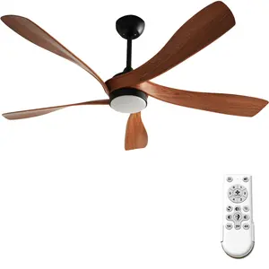 52'' 5-Blade Wood Ceiling Fan with Light 6-Speed Remote 30dB Silent Reversible Dimmable LED Timer for Home