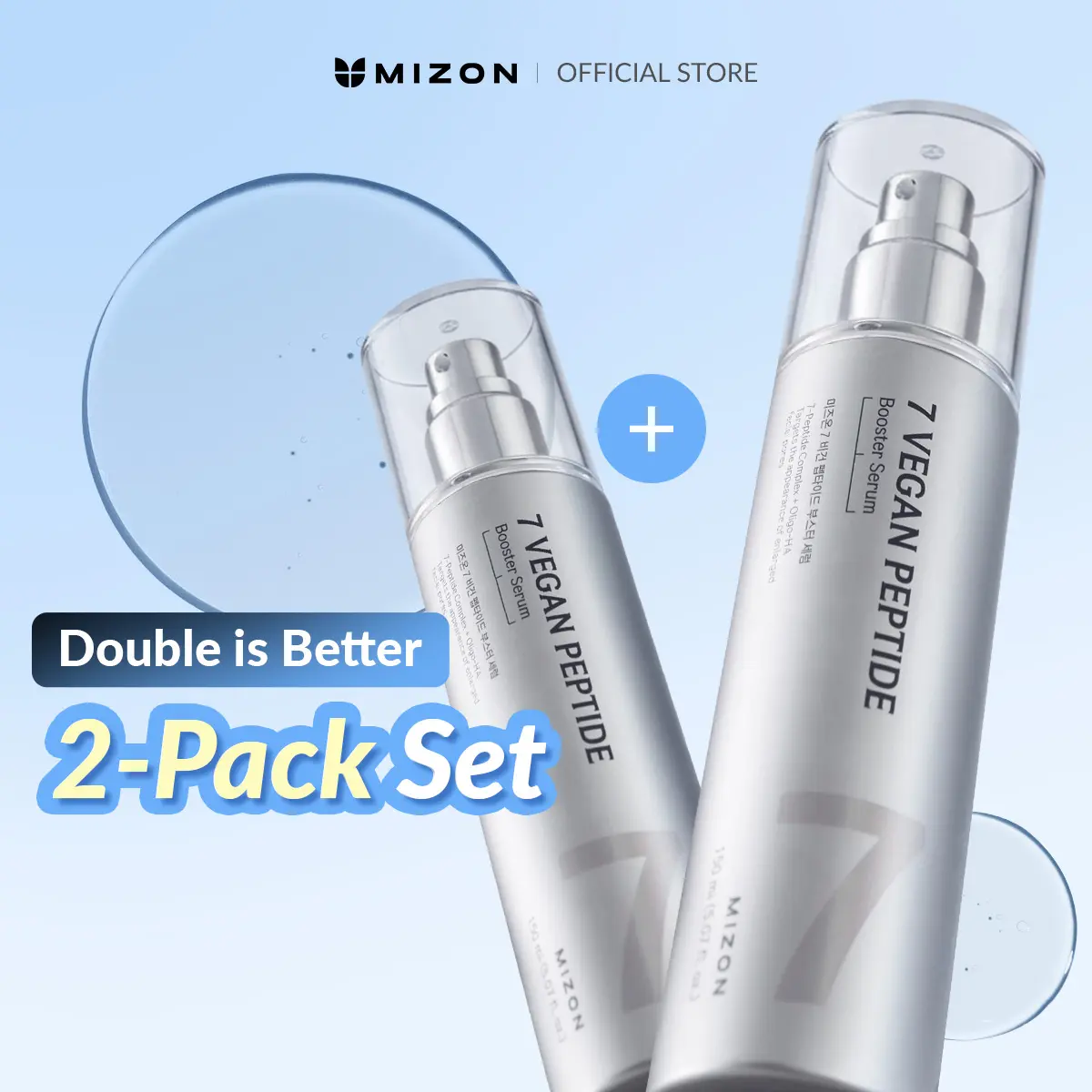 2-Pack MIZON 7 Vegan Peptide Booster Serum (150ml) – Booster Serum, Hydrating & Pore-Minimizing First-Step Serum with 7 Vegan Peptides + Niacinamide + Hyaluronic Acid | Lightweight Watery Texture | Simplifies Your Routine in One Step | Korean skincare