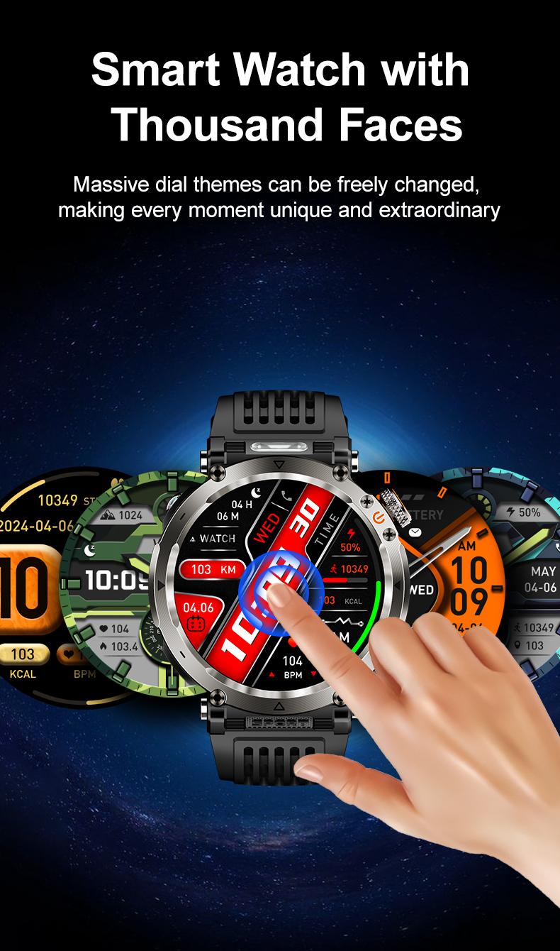New 2026 Manly Style Smart Sports Watch LED Lights Wireless Calling Message Reminders Sports Mode Voice Assistant Weather Push Stopwatch Timer Smartwatch For Men Compatible With Android iPhone Phones