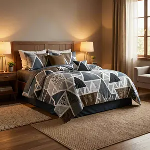 Premium geometric 4-piece bamboo fiber fitted sheet and sheet set, hotel-grade coolness, specially designed for those who are sensitive to heat, five-star hotel experience, available up to 16 inches, breathable and comfortable full-size student dormitory.