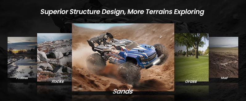 DEERC H16E Brushless Extreme High Speed RC Truck, Max 70kph, 1:16 4X4 RTR Fast RC Cars, All Terrains RC Monster Truck, 2 Li-po Batteries Rock Crawler Remote