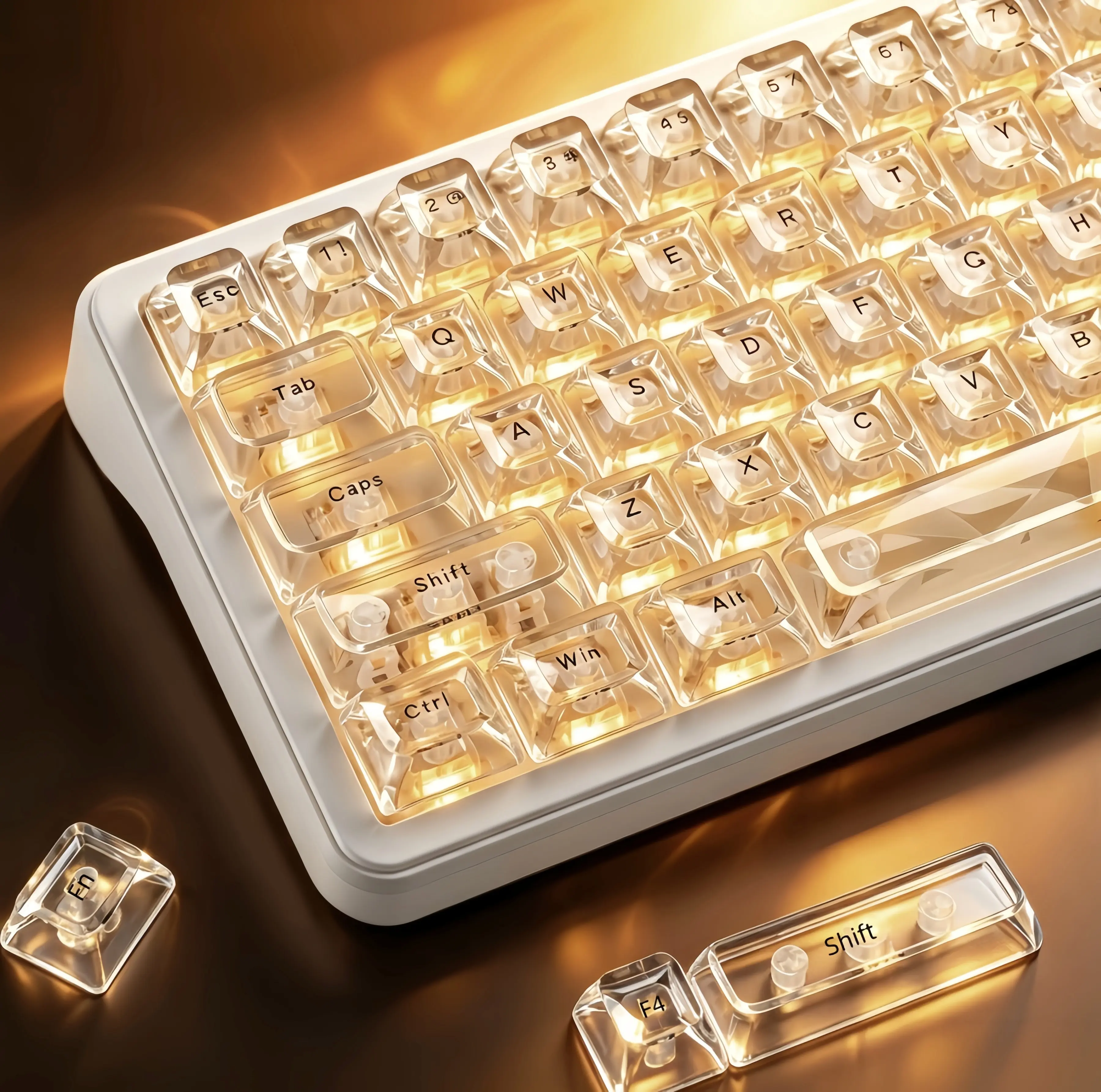 Womier Iceberg Transparent Keycaps - ASA Profile Glossy Shine High Gloss Finish Light-Thru View ASA Plastic Custom Keycaps for MX Switch Mechanical Keyboards