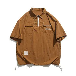 Summer quick-dry T-shirt with a stand collar, loose casual fit, short sleeves, made from nylon fabric