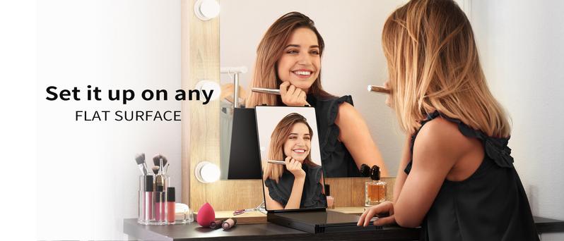 Umitec Adjustable LED Light 3 Way Mirror, Portable Trifold Mirror for Shaving, Grooming, Hair Styling, Dye Hair, Makeup, Braiding, 360 Degree Mirror Umitec Adjustable LED Light 3 Way Mirror, Portable Trifold Mirror for Shaving, Grooming, Hair Styling, Dye Hair, Makeup, Braiding, 360 Degree Mirror