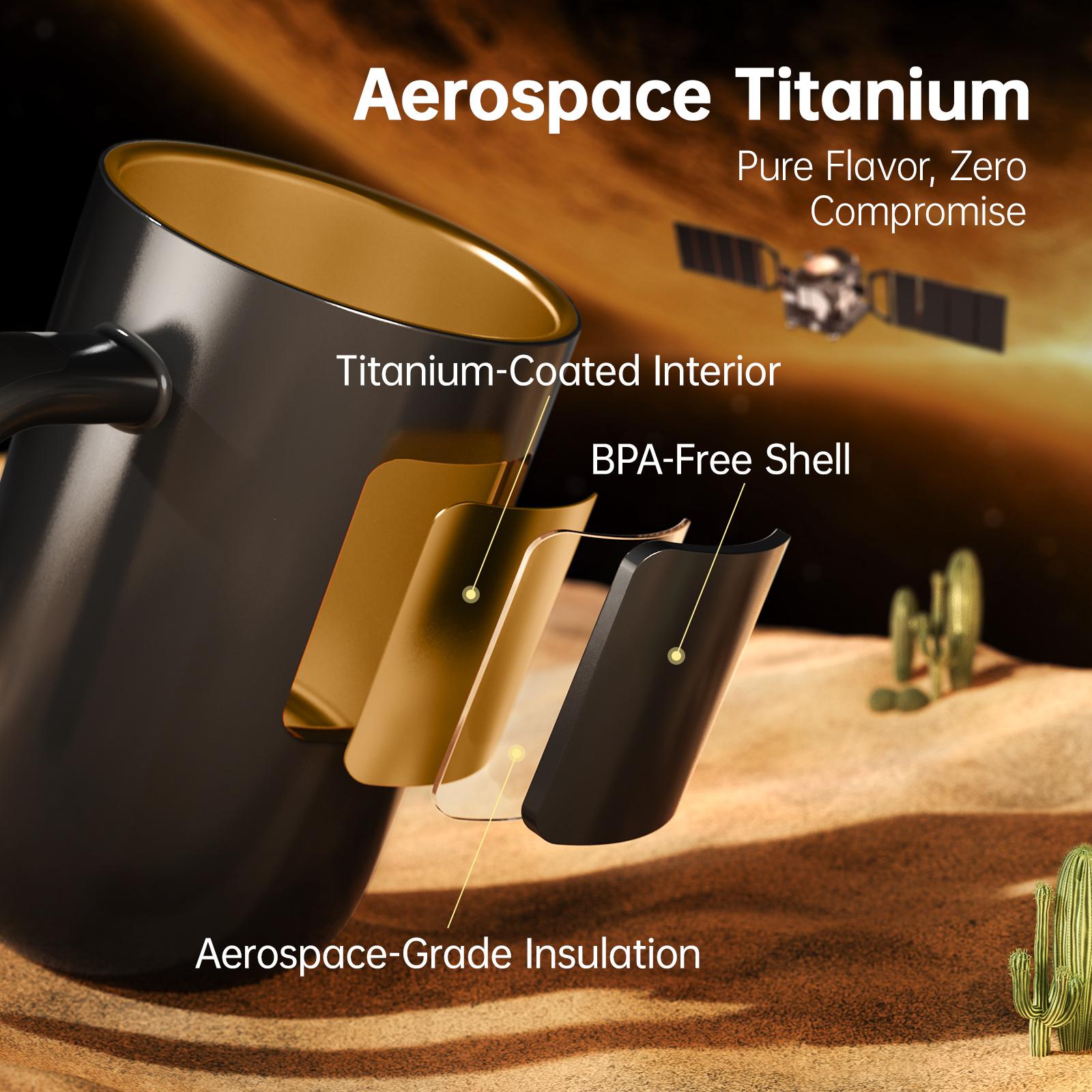 FEPPO Self-Heating Coffee Mug Warmer, 17oz Smart Temperature-Controlled Coffee Mug with Titanium Coating, Real-Time Digital Display, Built-in 2600mAh Battery with Charging Base, Great Gift for Women / Men