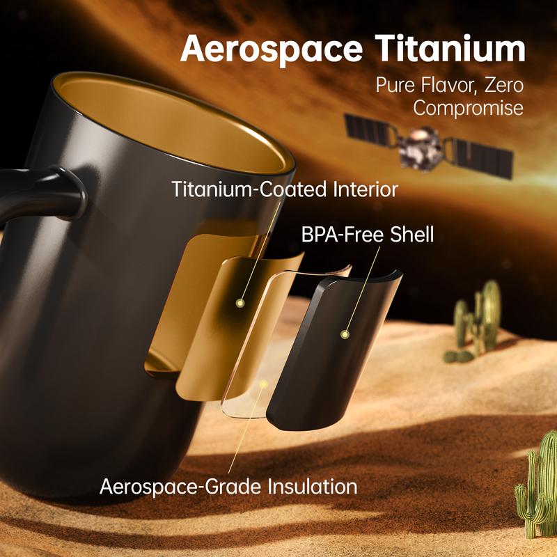 FEPPO Self-Heating Coffee Mug Warmer, 17oz Smart Temperature-Controlled Coffee Mug with Titanium Coating, Real-Time Digital Display, Built-in 2600mAh Battery with Charging Base, Great Gift for Women / Men