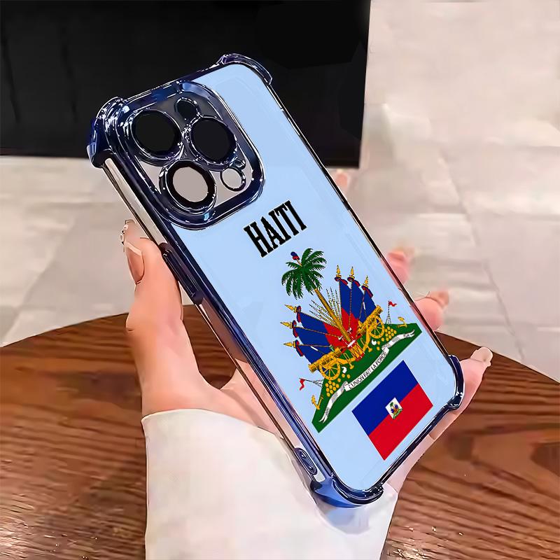 Haiti Flag pattern Design With Multi-Colored Border Suitable for Aesthetic Electroplated TPU Casing For iphone 17 16 15 14 13 12 11 PRO PLUS MAX AIR Samsung S26 Four Corners Anti-Fall Transparent Casual Soft Silicone Phone Cases High-end durable  L1726