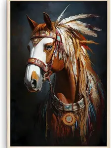 Indian Cherokee Horse Wall Art Poster, Colorful Southwestern Indian Horse Wall Decor, Horse Picture Artwork Home Decor, Indian Decor For Livingroom, Home Office, Bedroom, UNFRAMED 24x36