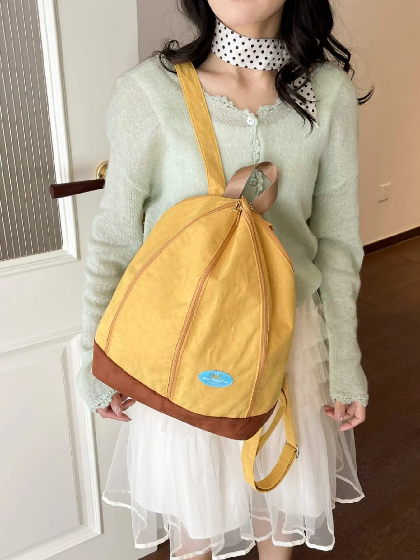 Vibrant Turmeric Color Block Canvas Backpack, Simple & Relaxed Lightweight Large Capacity Bag, Lazy Style Travel Daily Use Women's Backpack, Cute Versatile Backpack