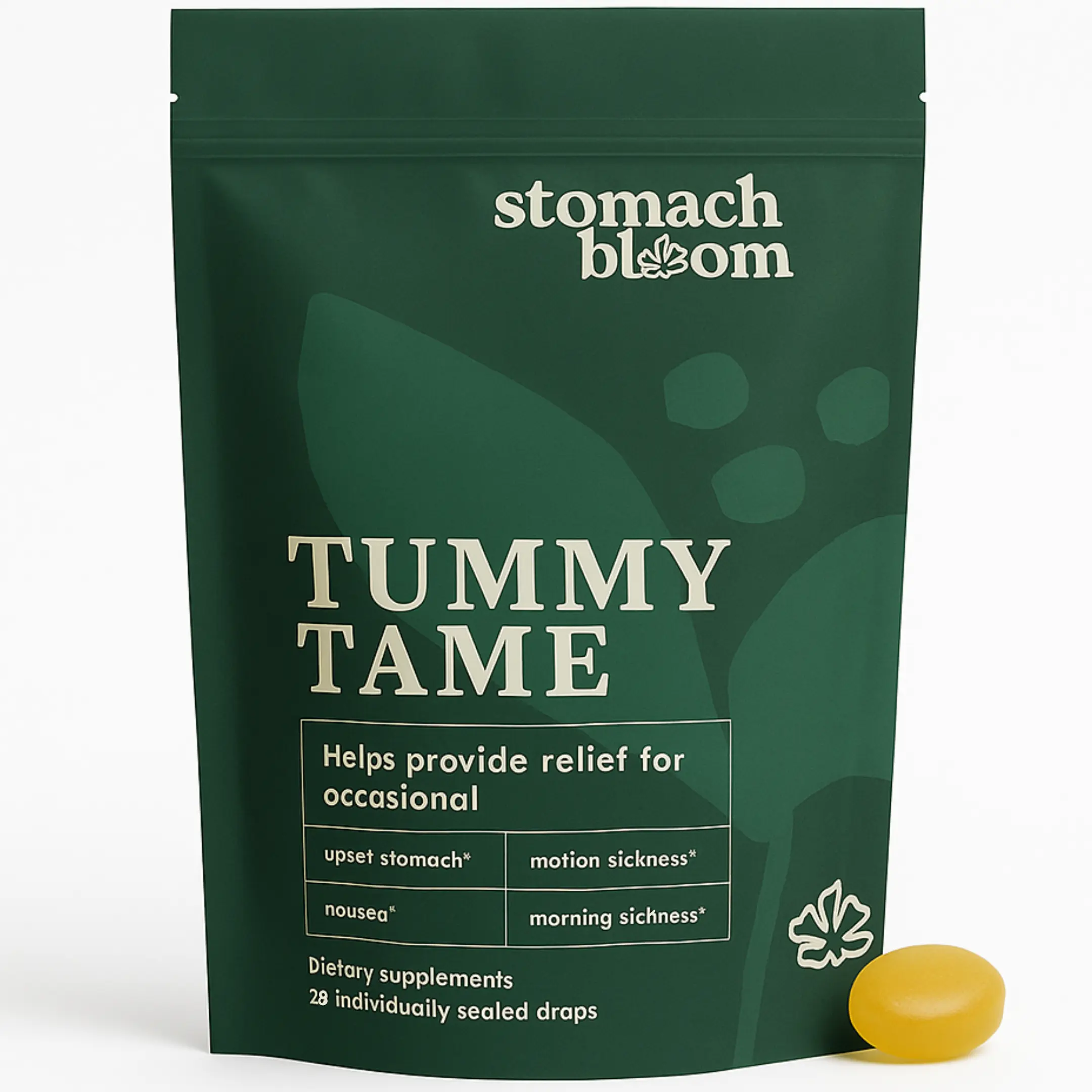 Stomach Bloom Tummy Tame for Nausea Relief | Fast-Acting Ginger for Nausea Relief | Herbal Relief for Pregnancy Nausea and Morning & Motion Sickness | Ginger, Lemon, Spearmint & B6. 28 Individually Sealed Drops.