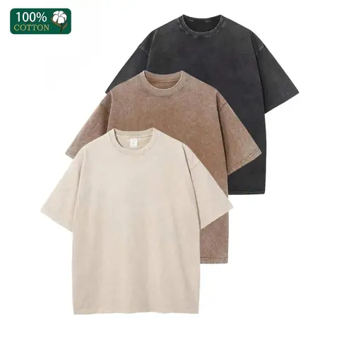 SPEEALER Menswear 3-Pack Men’s 100% Cotton Plain Round Neck Shortsleeve T-Shirts, Stylish Loose Drop-Shoulder, Vintage Street Style Summer Casual Tees