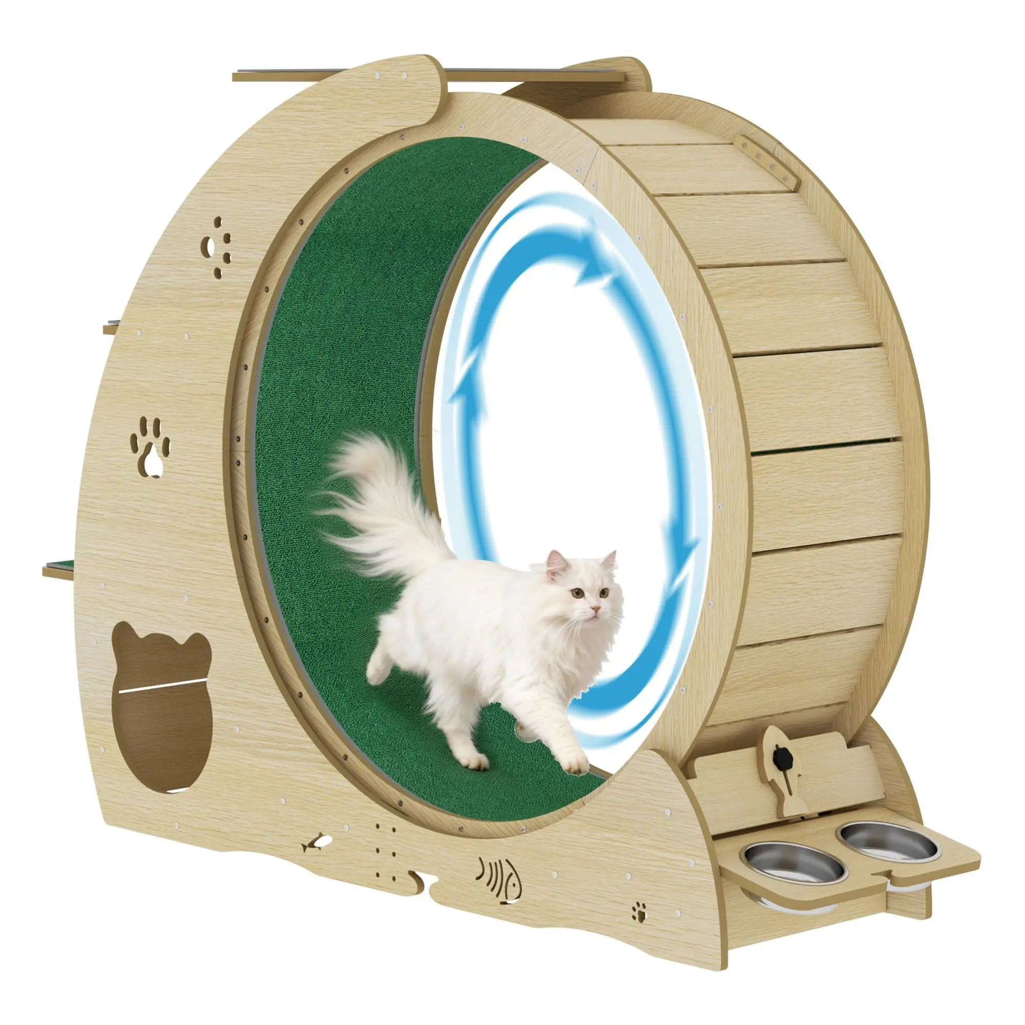 Cat Exercise Wheel, 48" Large Cat Wheel, Ultra-Quiet TPE Silent Running Wheel with Lock, Extra-Wide Stable Base & Removable Scrubbing Pad,Natural
