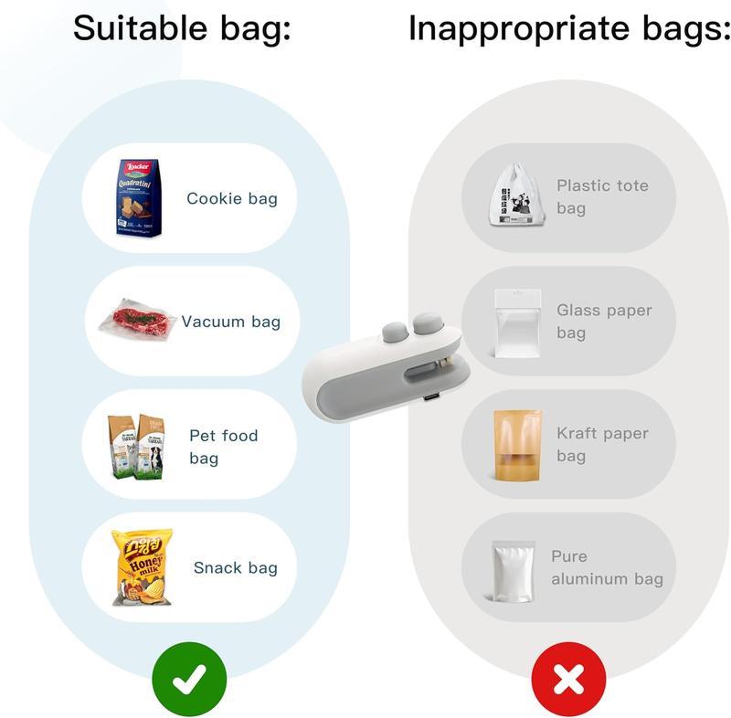 2026 New Updated Version  Mini Snack Bag Sealer Machine Rechargeable 2 in 1 with Cutter Keeps Food Fresh White Plastic Electric Heat Sealer Ideal for Selling Bags Compact and Practical