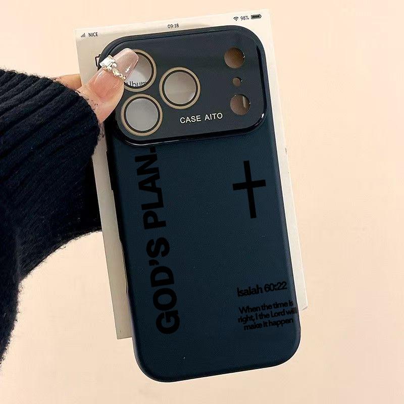God's Plan Dopamine Ins Style Solid Color Phone Case with Ultra Skin friendly Touch, All Inclusive Lens Phone Case Suitable for Apple 17 16 15 14 13 12