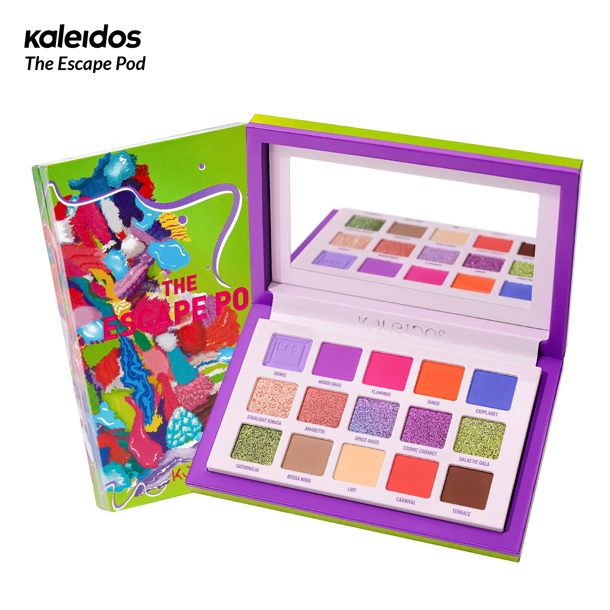 Kaleidos The Escape Pod Eyeshadow Palette - Multi-Hued, Texturally Diverse, Ultra-Pigmented, Blendable Beauty Product for Ethereal Eyes, Sparkly Rave Makeup, Easy Eye Makeup Gift, Beauty Products