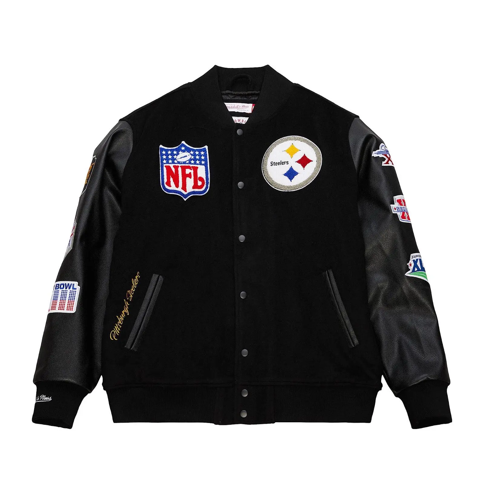 Men's Pittsburgh Steelers Black Out Collection Vintage Logo Full-Snap Varsity Jacket