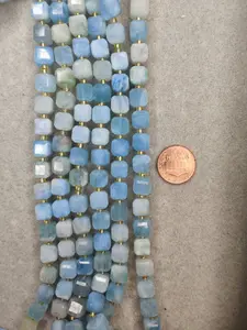 aquamarine faceted cube shape 8mm 16"strand