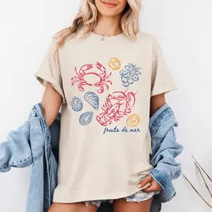 French Coastal Seafood Shirt, Retro French Bistro Shirt, Summer Lobster, Crab, Oysters & Lemons Tee, Fisherman, unisex shirt, crewneck, gift for him for her
