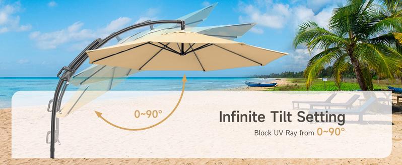 【Adjustable Tilt & Double-Sided】ONBRILL 13/10FT Cantilever Patio Umbrella with Base Included, Heavy Duty Large Outdoor Umbrella Offset for Pool, Patio, Backyard,Outdoor Furniture,Garden Furniture,Summer,Mother's Day Gift