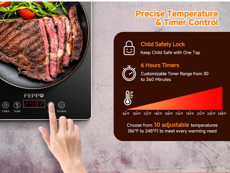 FEPPO Electric Warming Tray, 4-in-1 Food Warmers for Parties Buffet with 10 Temp Settings and Timer, 33"x15" Glass Surface Warming Mat for Food, Modular Buffet Hot Plates for Catering and Gatherings