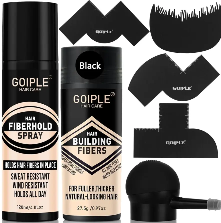 Goiple Hair Fiber Styling Set with Pump Applicator Volumizing Spray and Hairline Template for Reusable Beard Enhancement Barber Tools