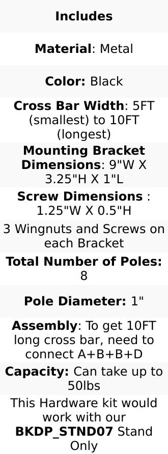 10ft DIY Adjustable Triple Crossbar Kit and Mounting Brackets For Backdrop Stands