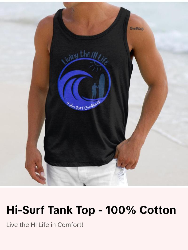 O'ahu Surf Company Men's Living the HI Life Hawaii - HI-Surf Tank Top, 100% Combed Cotton - Fabric Menswear Gym O'ahu Surf Company Men's Living the HI Life Hawaii - HI-Surf Tank Top, 100% Combed Cotton - Fabric Menswear Gym