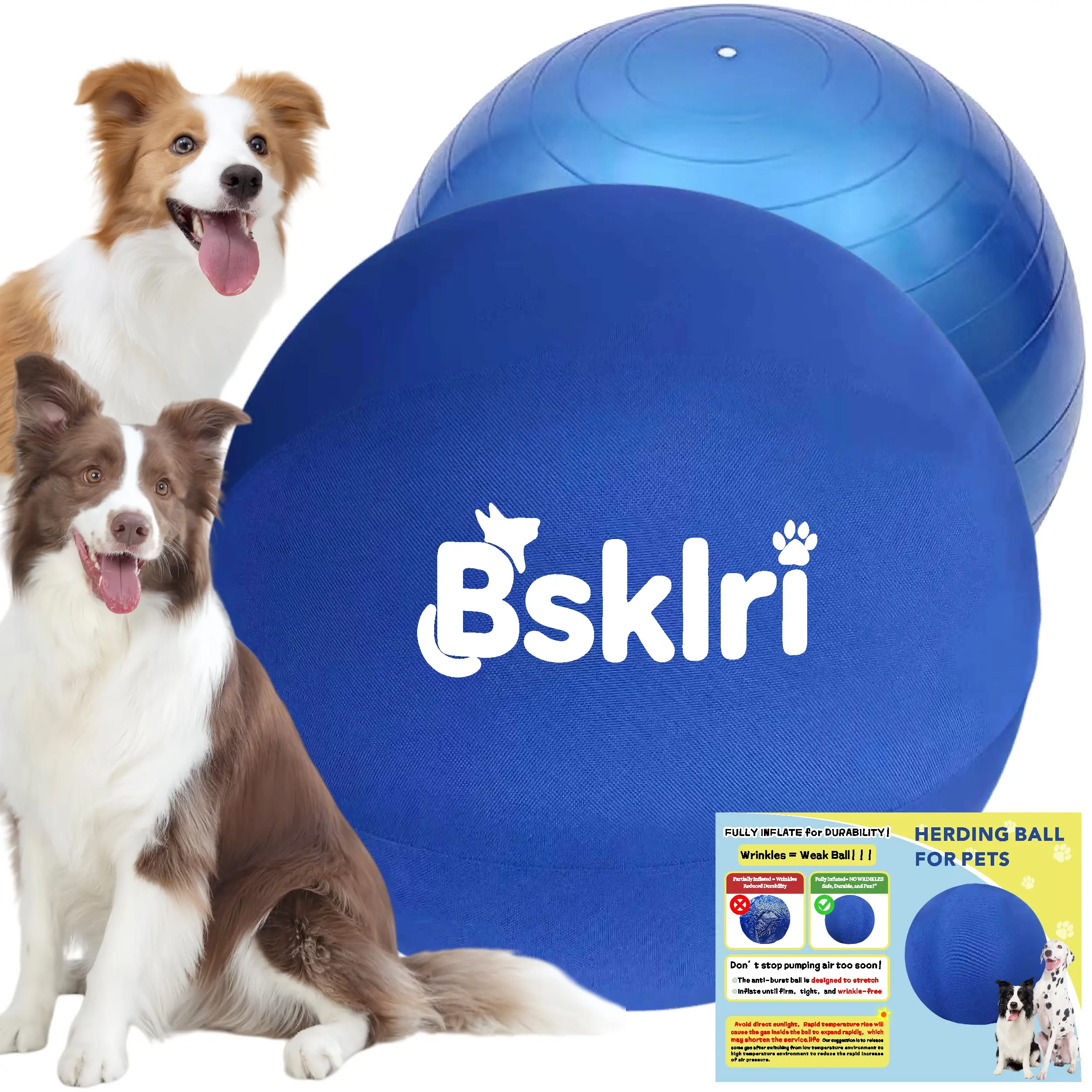 Interactive Herding Ball for Dogs - Inflate & Go Ball Toy, No Fully Inflate Needed, Push & Chase Toy for Supervised Outdoor Play, Mental Stimulation