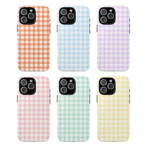 Sweet and colorful plaid style phone case, compatible with iPhone 17 Pro Max, 16, 15, 14, 13, 12 and Samsung 25 Ultra Plus, 24, 23, 22, features a double-layer shockproof TPU lining.  Its stylish, preppy design makes it the perfect gift for girls.