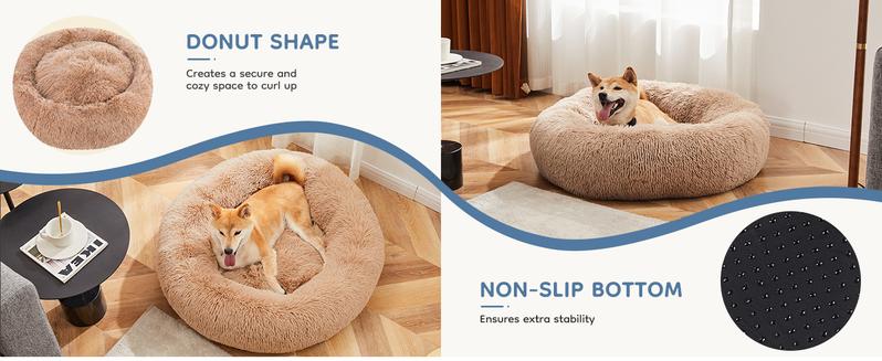 Sweetcrispy Official Soothing Donut Pet Bed for Cats & Pups | Machine-Washable Cozy Nest | Plush Waterproof Faux Fur | Non-Slip Base for Small Breeds