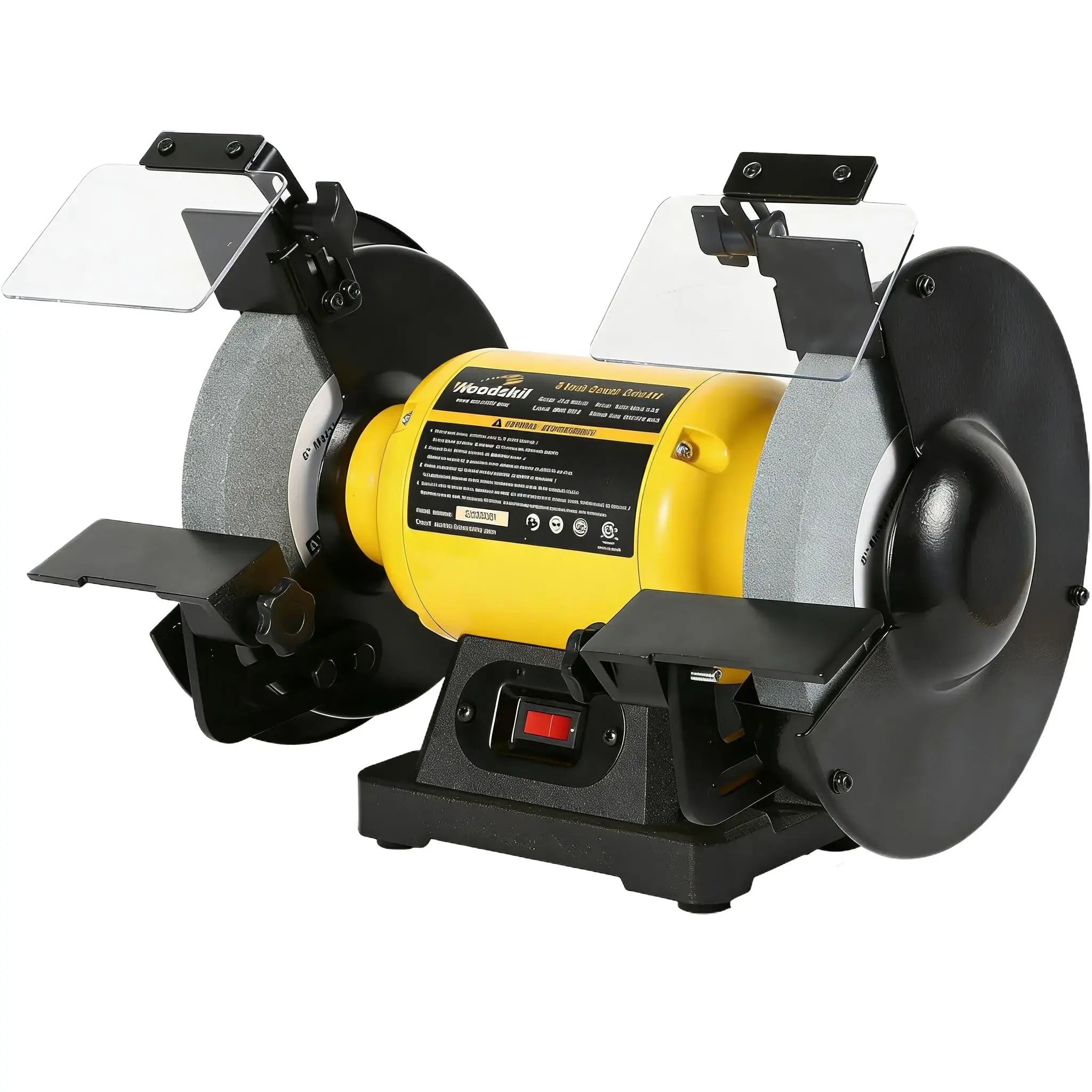 Woodskil 8-Inch Variable-Speed Compact Bench Grinder (4.8A, 3/4HP, 550W, 120V, 3600rpm, 35lbs, 16.57"l x 10.83"w x 12.8"h), Cast Iron Base, 2 Amber Eye Shields, Spark Arrestor, Heat Dissipation System, for Metal Grinding, Knife Sharpening, TLG-200L5