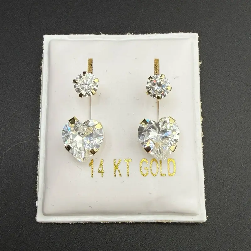 14k gold clear heart earrings