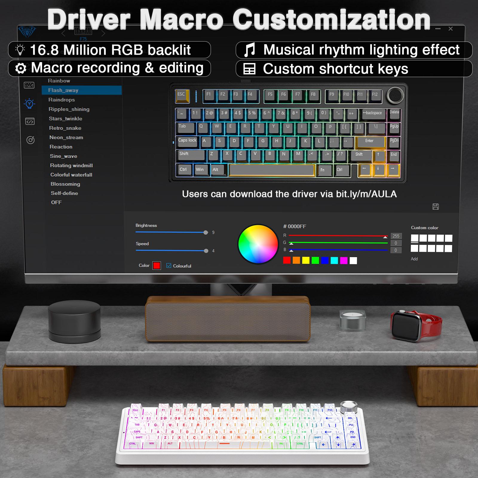 [New]AULA F75 Pro Wireless Mechanical Gaming Keyboard,75% Gasket Hot Swappable Custom Keyboard,RGB Backlit,Pre-lubed Reaper Switches,Side Printed PBT Keycaps,2.4GHz/USB-C/BT5.0 PC Accessories Office Creamy Budget Keyboards TikTokShopfalldealsforyou