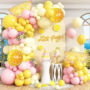 Lemon Balloon Arch Garland Kit,162pcs Pastel Yellow Pink and Yellow Balloon Arch Kit with Lemon Yellow Foil Balloons for Lemon Baby Shower, Party Main Squeeze Bridal Shower Decorations