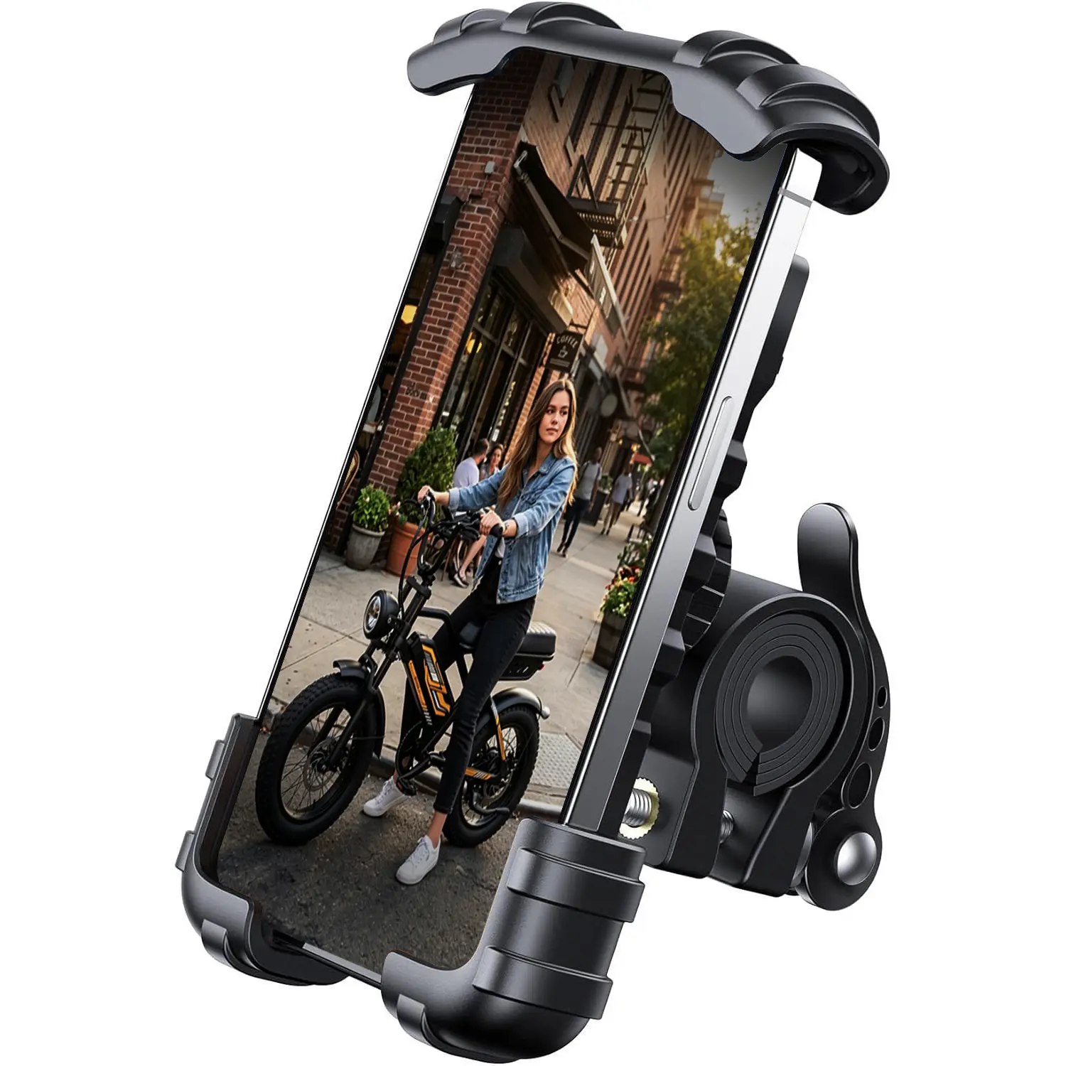 S51 Adjustable Cellphone Holder - Handlebar Clamp Mount Accessory with Shockproof Silicone Clip Pad Protection, Compatible with Bikes, E-Bikes, iPhone 17 Air Pro Max, 16 15 Plus, S20, 4.7-6.8" Smartphones, Accessories, Handlebar Clamp Mounts