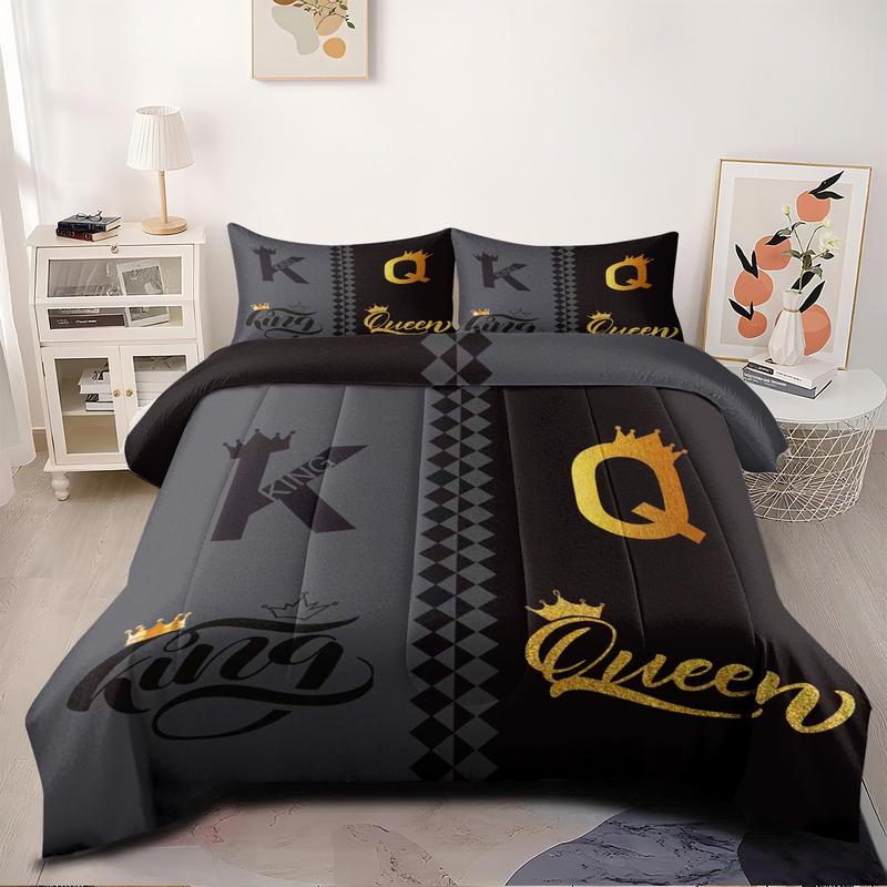 2/3 Pcs Deluxe Bedding Set, King And Queen Crown Printed Quilt Set, Including Comforter And Pillowcase, Shared By The Whole Family, Suitable for All Seasons, Is The Perfect Choice For Bedroom, Dormitory, And Guest Room Bedding Set
