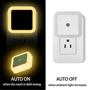 6-Pack Plug into Wall LED Night Lights - Wall Socket Type, Dusk to Dawn Sensor Energy Saving Nightlight for Bedroom, Bathroom, Hallway - Auto On/Off Modern Warm White Home Lighting