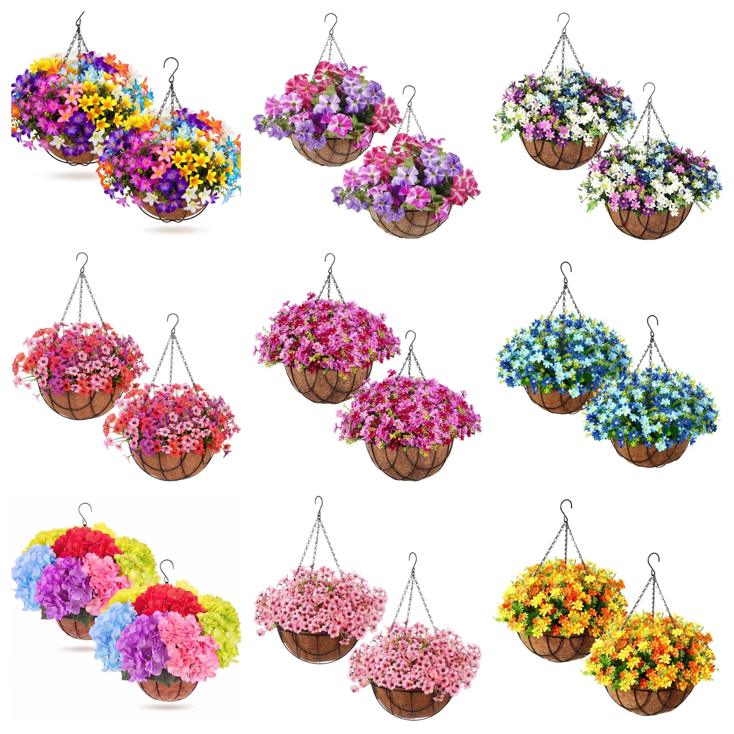 1pcs/2pcs/3pcs Artificial Flower Hanging Baskets for Summer Outdoors UV Resistant Faux Hanging Plants Flowers for Outdoors Garden Summer Decor for Patio Porch