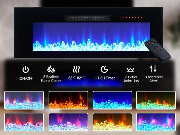 [Ships in 2 Boxes] AMERLIFE Floating TV Stand with Electric Fireplace, High Gloss Finish Wall Mounted Fireplace Entertainment Center with Storage/Best Gift Ideas/Christmas Gifts