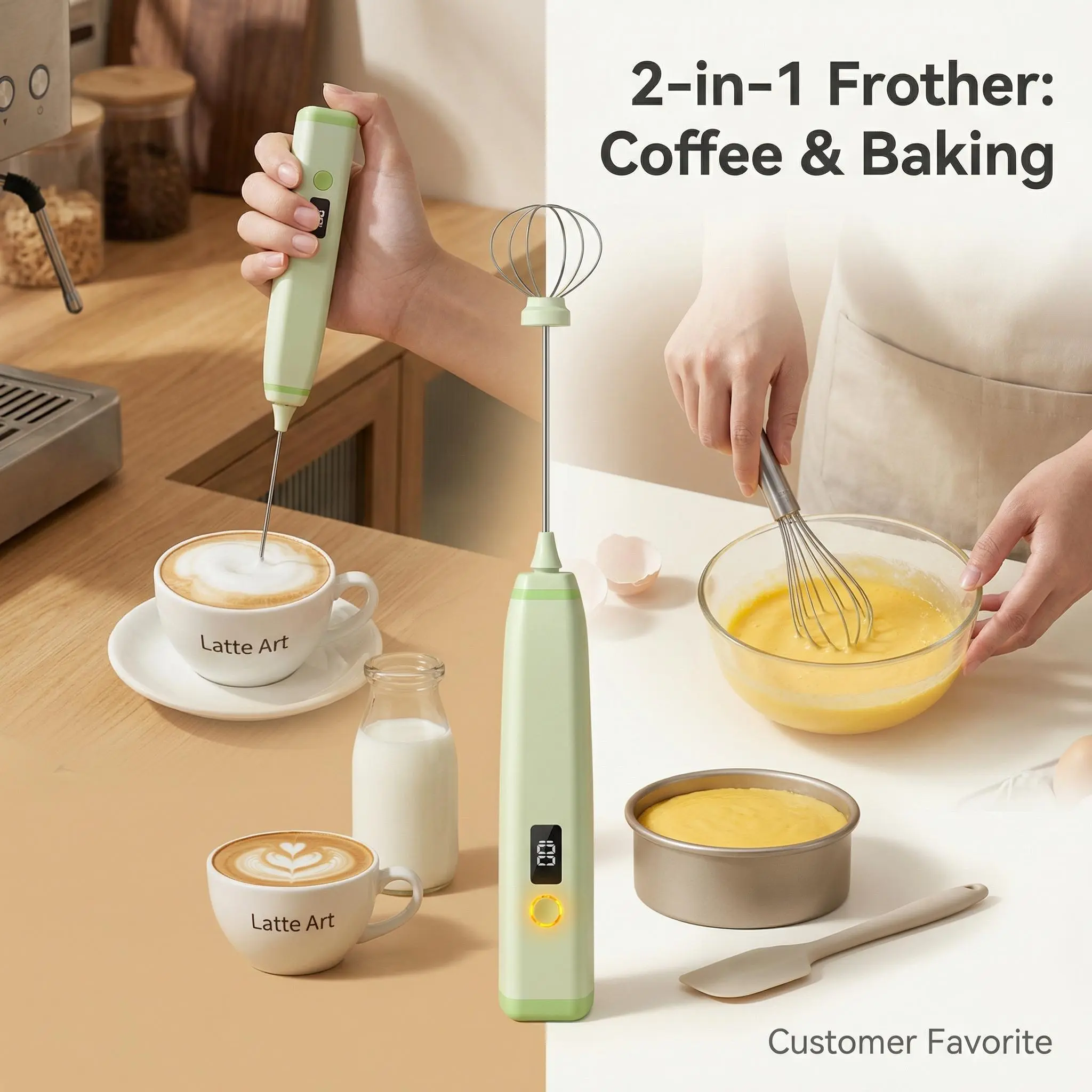 WitLoop Cordless Rechargeable Milk Frother - Handheld Stainless Steel Whisk Coffee Foam Maker, Hand Mixer & Coffee Bar Accessory for Cappuccino, Latte, Cordless Milk Frother