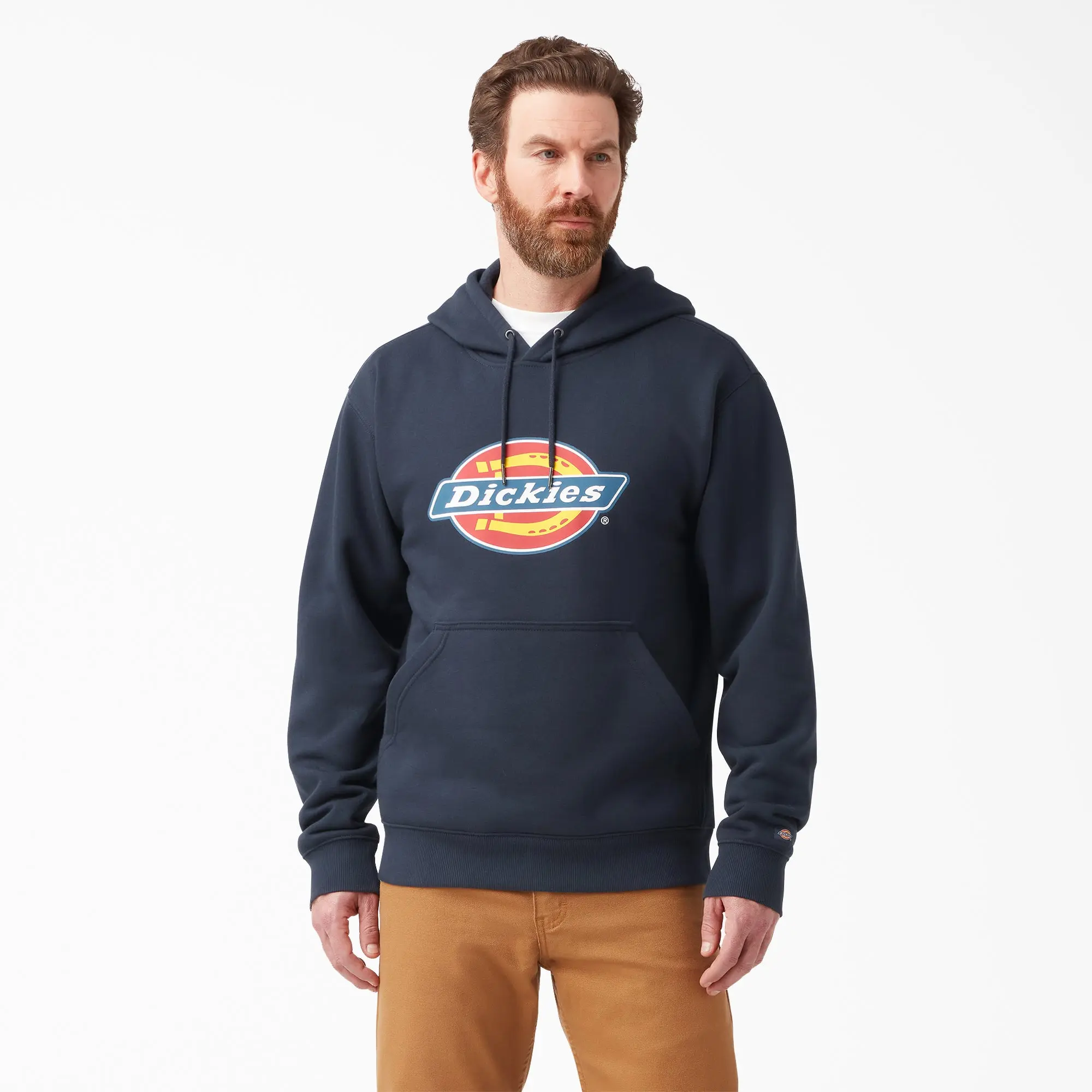 Dickies Water Repellent Logo Hoodie, Layering Friendly, Kangaroo Pocket, Tri-Color Logo Graphic,Workwear Casual Style