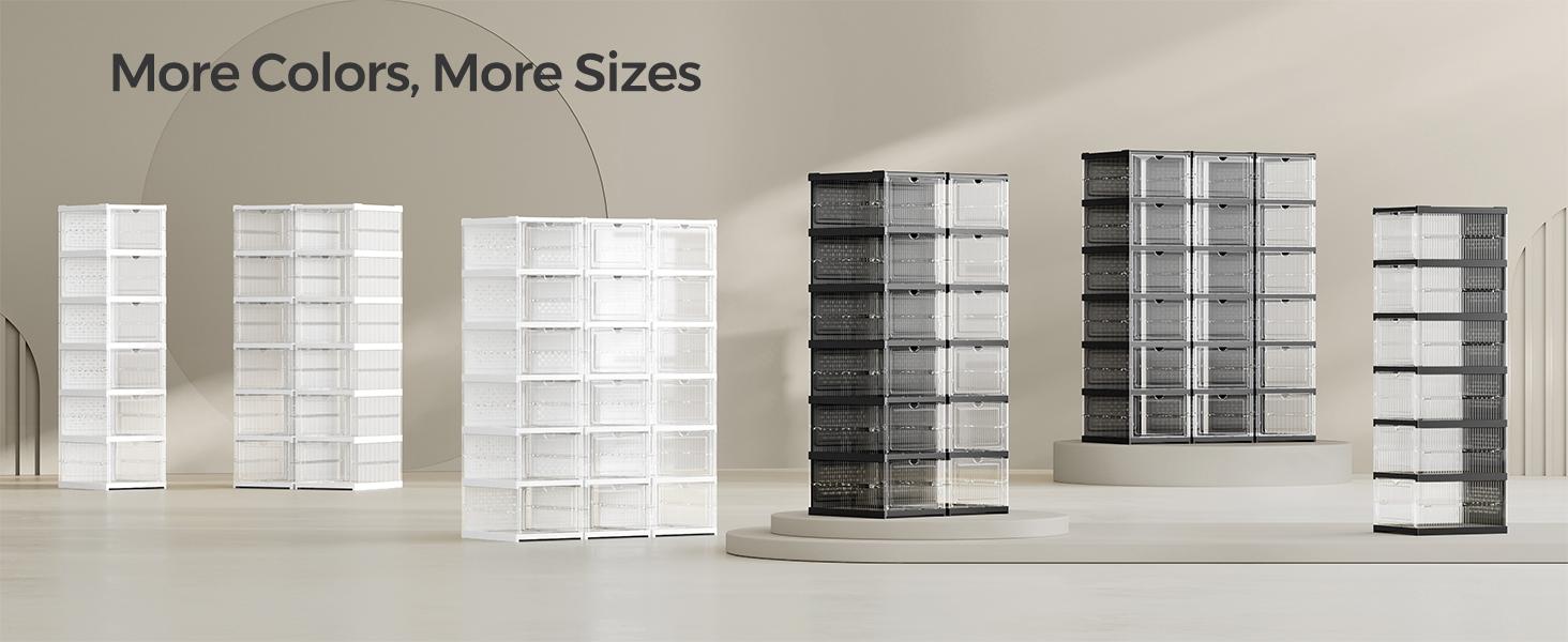 SONGMICS Foldable Shoe Boxes, Portable Shoe Storage Organizer, Portable Design, Fits Up to US Size 13, 60s Assembly