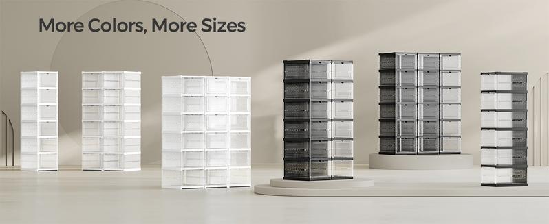 SONGMICS Foldable Shoe Boxes, Portable Shoe Storage Organizer, Portable Design, Fits Up to US Size 13, 60s Assembly