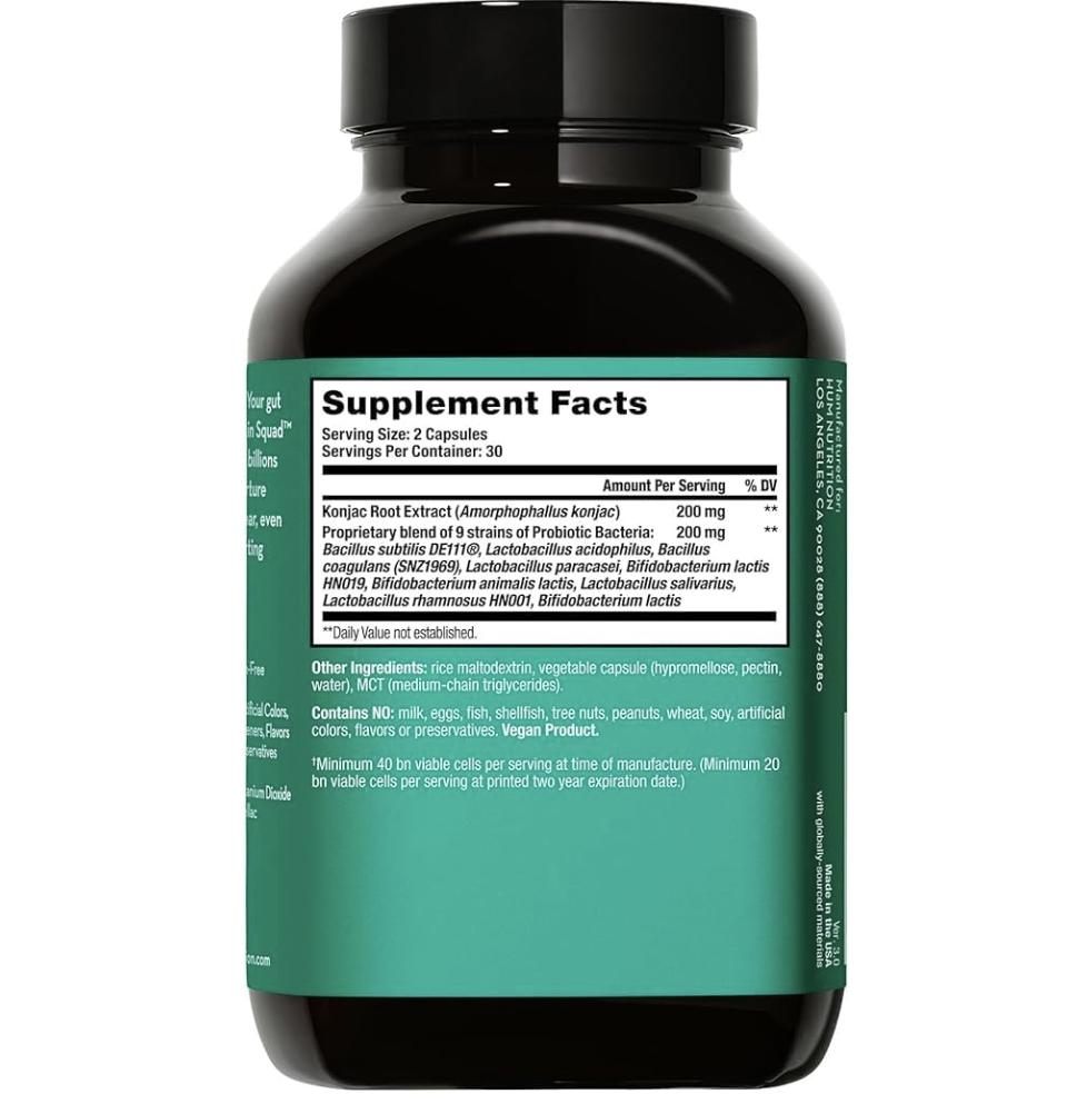 HUM Skin Squad - Probiotic Supplement for Clear Skin and Gut Health - Microbiome Probiotics for Breakouts (60 Count)